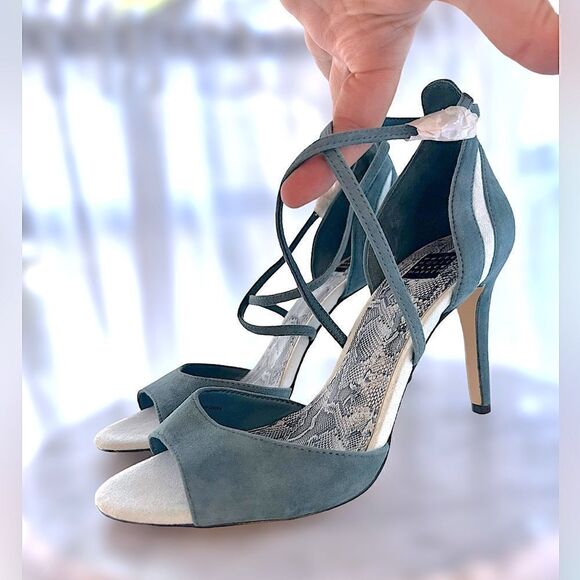 WHBM Colorblock Suede Strappy Heels | ILARIA Sea Shadow Size 7.5 - Picture 5 of 16